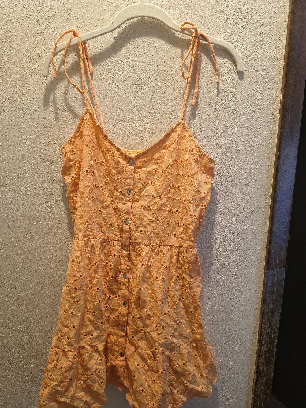 Blue Rain Orange Eyelet Tie-Shoulder Mini Dress
